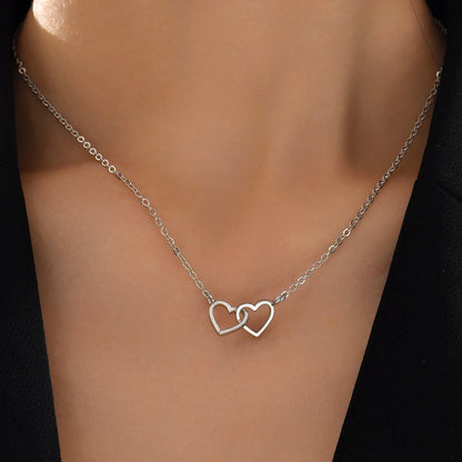 Double Heart Chain Necklace – Elegant Fashion Jewelry Gift for Her