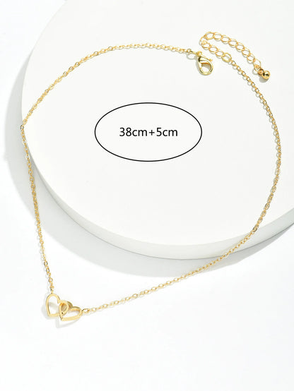 Double Heart Chain Necklace – Elegant Fashion Jewelry Gift for Her