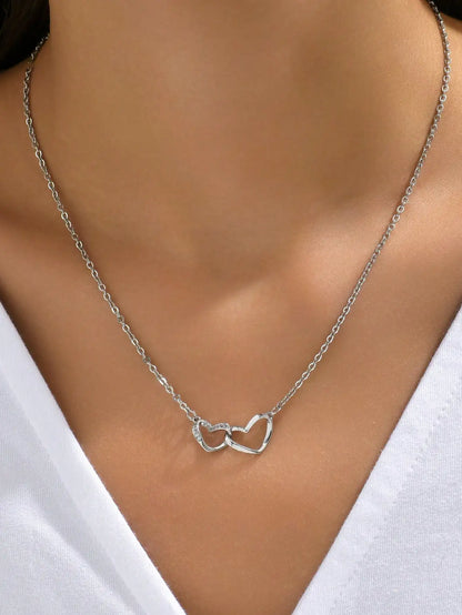 Double Heart Chain Necklace – Elegant Fashion Jewelry Gift for Her