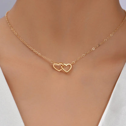 Double Heart Chain Necklace – Elegant Fashion Jewelry Gift for Her