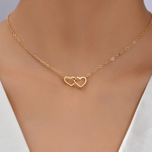 Double Heart Chain Necklace – Elegant Fashion Jewelry Gift for Her