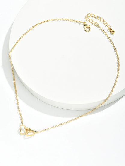 Double Heart Chain Necklace – Elegant Fashion Jewelry Gift for Her